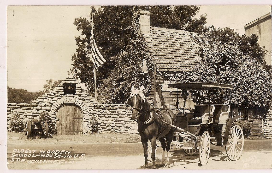 Oldest US Wooden School House Horse Buggy ST AUGUSTINE FL 1942