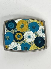 Vintage Belt Buckle Boho chic Blue Floral silver flowers unisex Mens Womens