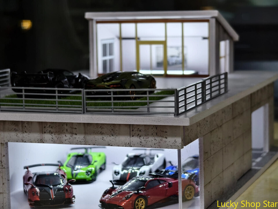 1/64 Scale Diorama Car Garage Model LED Lights Sunroom House Scene