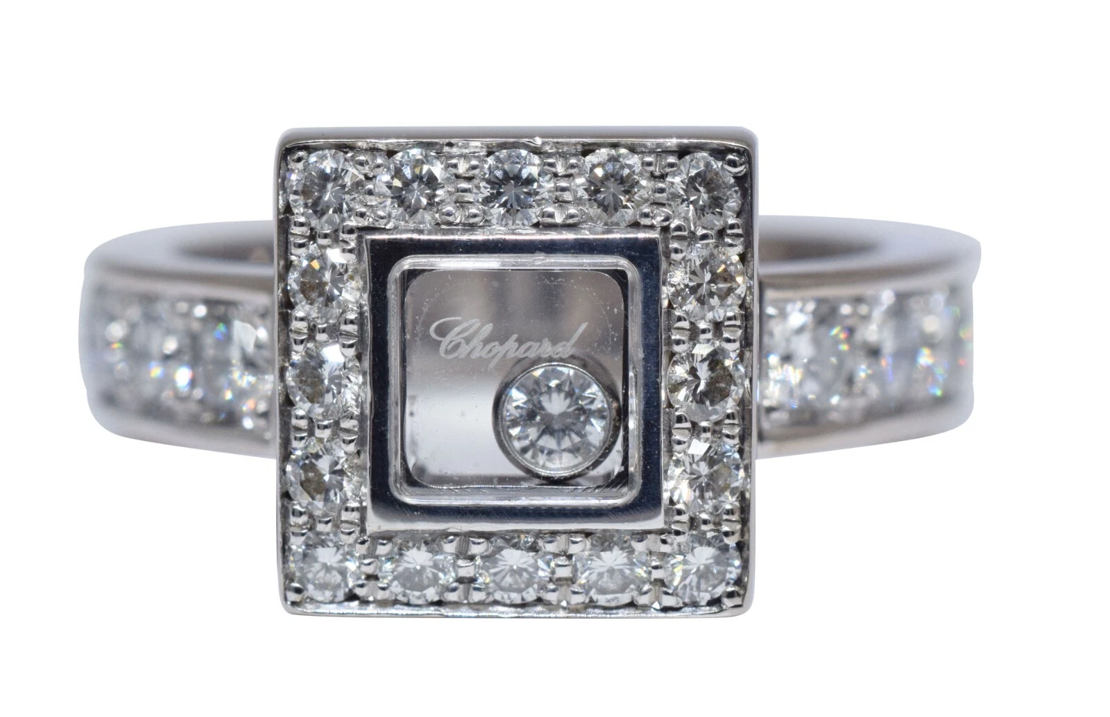 Chopard — Chopard Happy Diamonds Square 18k White Gold Ring Size 6 82/2939-20