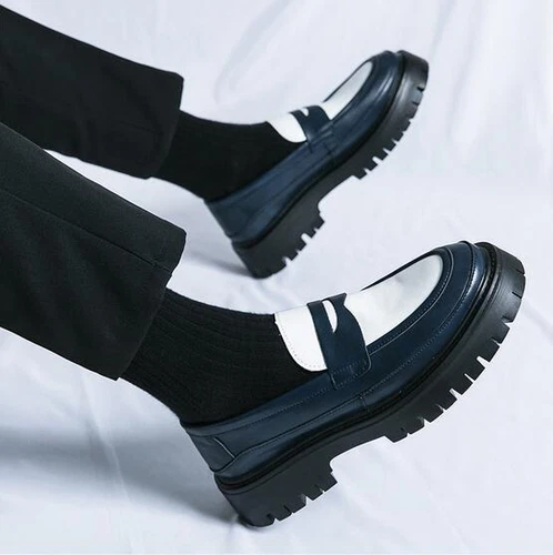 British Mens Leather Loafers Slip On Platform Business Round Toe Dress Shoes New - Picture 2 of 18