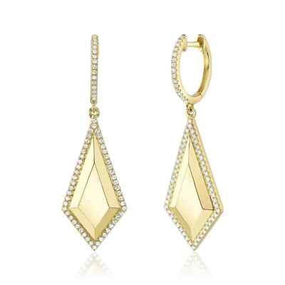 14K Gelbgold Diamant Drachen Schild Ohrringe geometrischer Schliff natürlich 0,32 ct