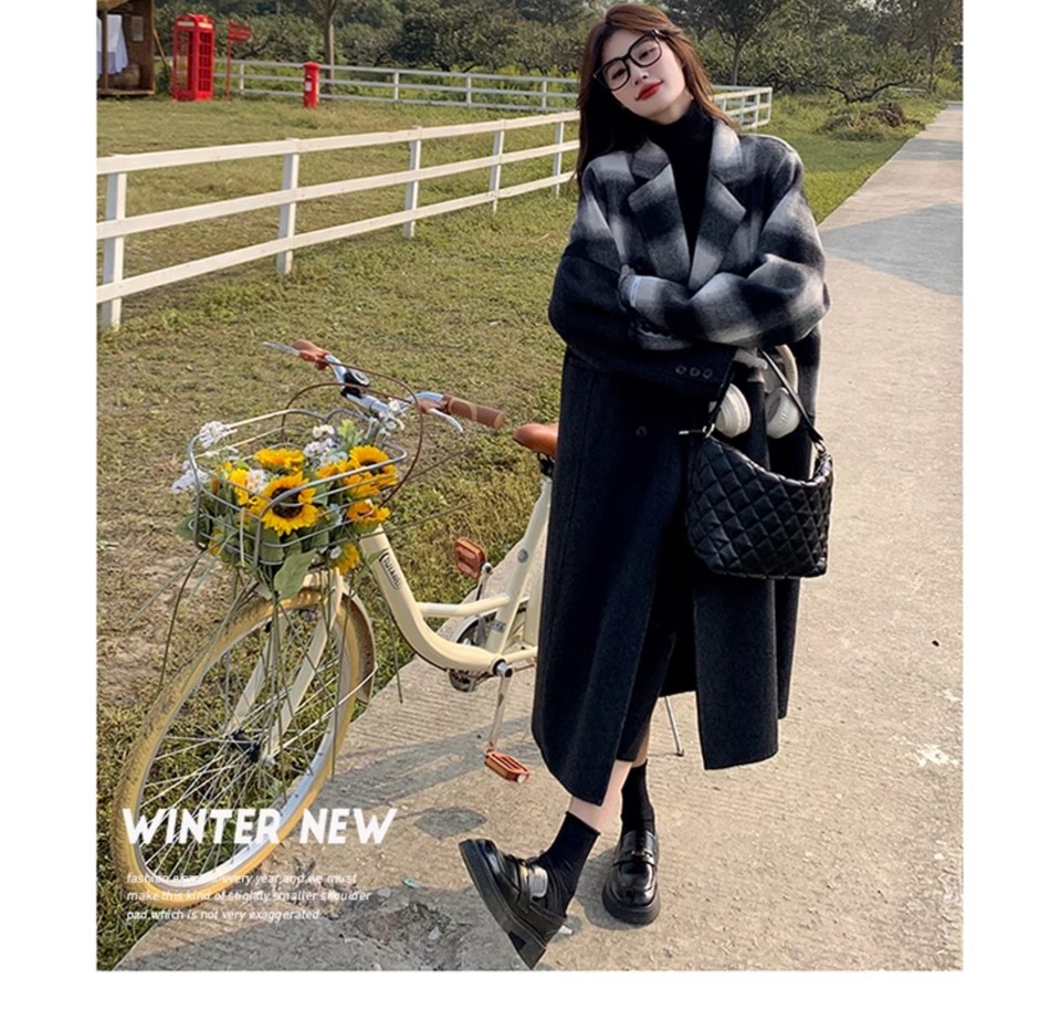 Retro British Woolen Coat Winter Womens New Warm Patchwork Long Wool