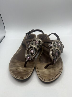 Grendha Ivete Brown Jewel Back Strap Sandals Size Rubber Buckle