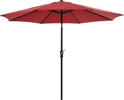 9FT Outdoor Umbrella Patio 8 Ribs Umbrella with Push Button Tilt and Crank Table