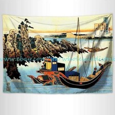 wall piece japanese boats artwork katsushika hokusai tapestry cloth poster
