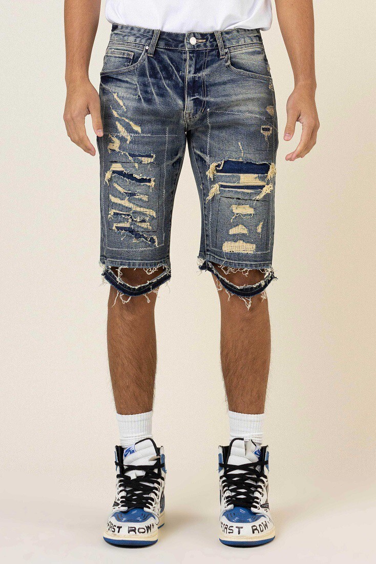 Pantaloncini denim prima fila invecchiati punto boro orlo grezzo