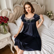 Sexy Silk Satin Women Sleepwear Ladies Short Sleeve Nightgown Robes Night Dress