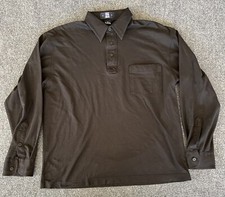 Oak Creek Mens VTG 80s 90s Long Sleeve Pocket Polo Shirt Black Basic Minimalist