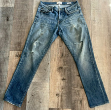 FRAME UPSCALE LUXURY CASUAL MEN'S JEANS BLUE COTTON DENIM CUSTOM DISTRESS DETAIL