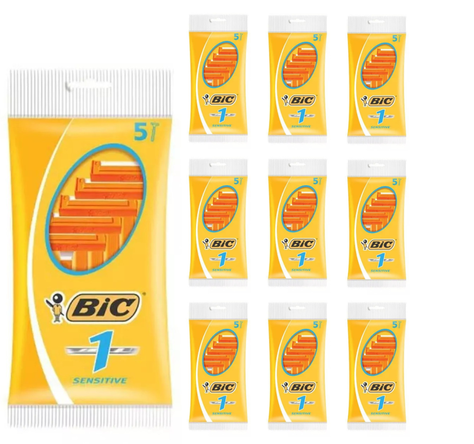 10 x 5 BIC 1 Sensitive Single Blade Disposable Razors 50 RAZORS