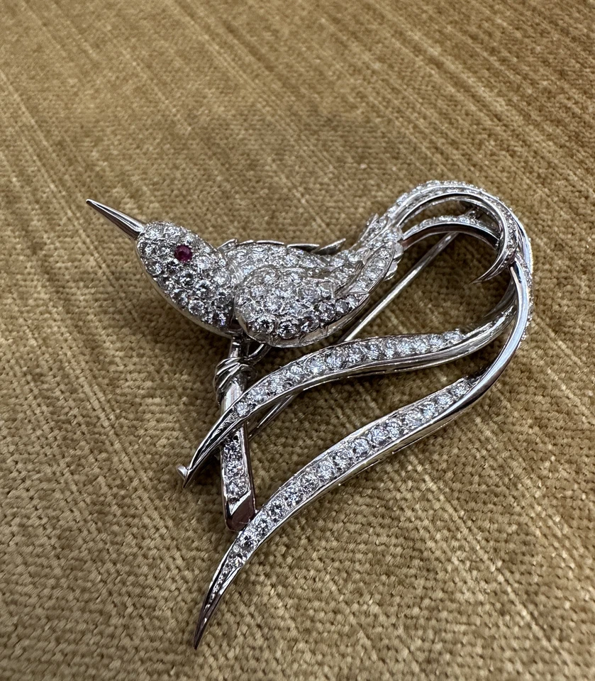 Брошь на булавке Estate с птицей бриллиантами 2,50 карата белое золото 18 карат - HM2485SR