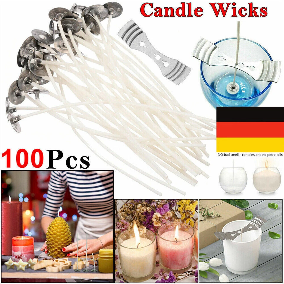 50/100 Stk Docht Mit Fuß Kerzendocht Flachdocht Kerzendochte-Gewachst 10/15/20cm - Bild 2 von 4