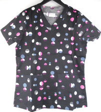 ALL HEART SCRUB TOP BLACK WITH PINK AND WHITE DOTS- SIZE-SML