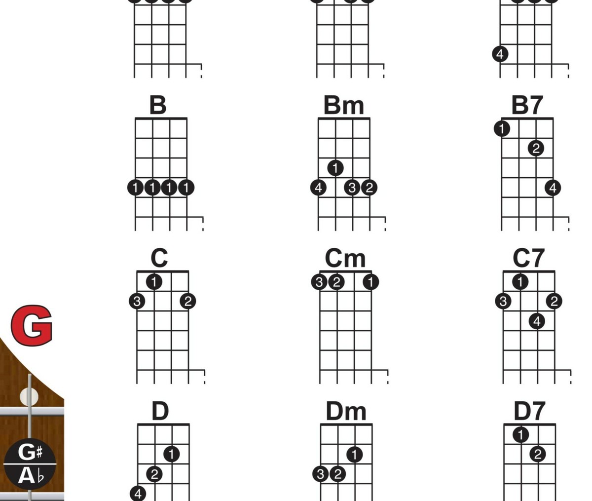 Left Handed 5 String Banjo Chord Fretboard Wall Chart Poster