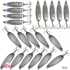 20pcs 2oz Fishing Spoon jig Trolling Flutter w/ Treble Hook Casting Silver tape