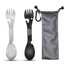 5-in-1 Tactical Spork Set 2-Pack Stainless Steel Utensils for Camping & Hiking