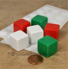 NEW Set of 6 Blank Dice - 19mm Red White Green RPG Game 3/4 inch Large D6 