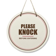 Please Knock Sign Round Wooden 11.8 in Door Hanger Office Studio Made in USA