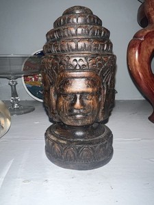 Phra Phrom Phrama Hindu God Hand Carved Wood 4 Faced Buddha Head Vintage