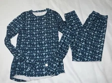 Terramar Base Layer outer wear women's l Ski  Blue Geometric Scoop Neck Set