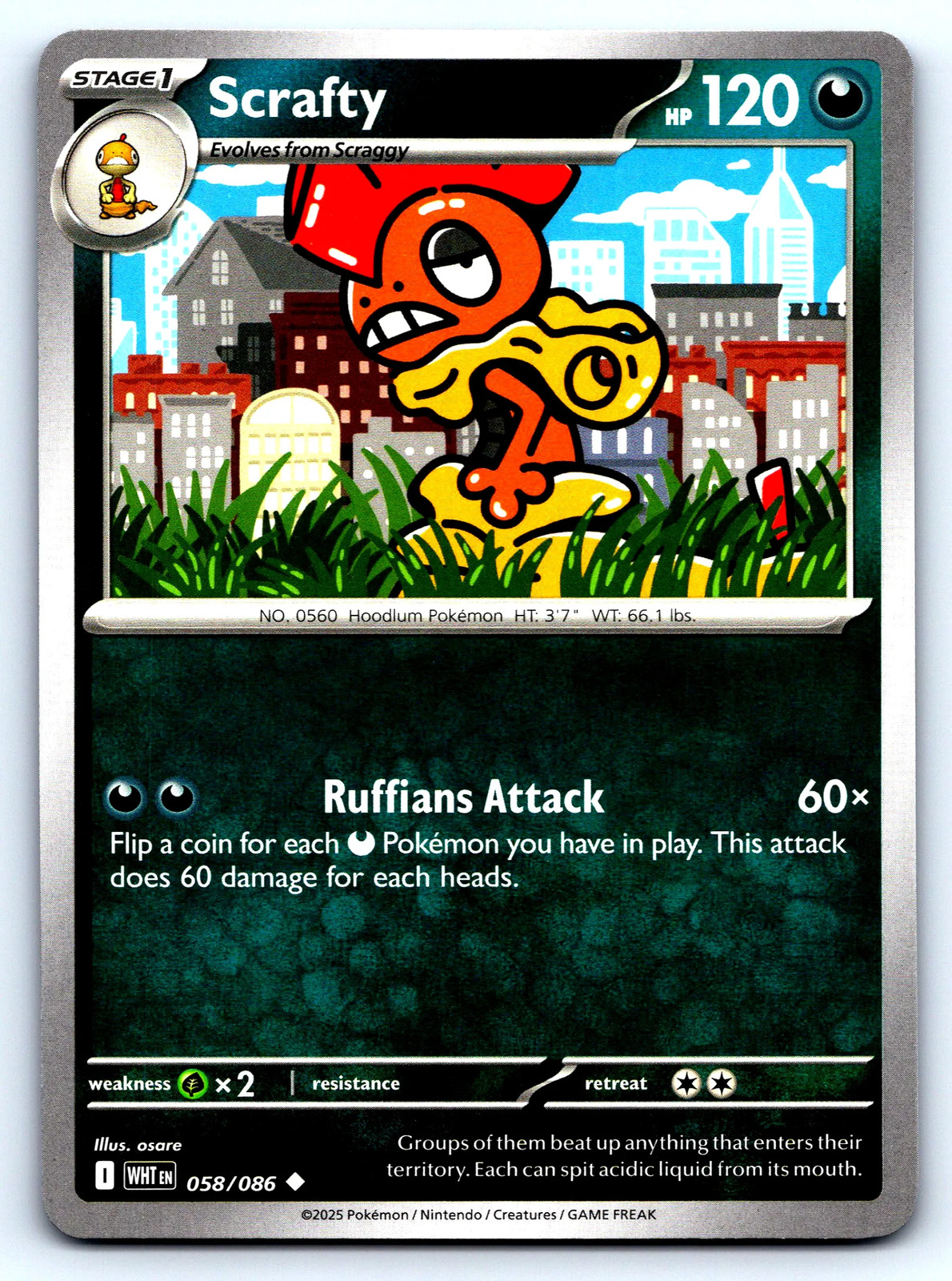 Scrafty White Flare #58 Normal NM Pokemon Card