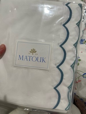 Matouk India NWT 2pc King Cases Ceylon 520TC Cotton Percale Cerulean