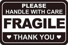 2x3 inch 200PCS Black White Fragile Handle with Care Stickers for Shipping