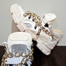 Gucci Flashtrek White Leather Mesh Crystal Sn...