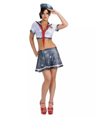 Sexy Matrosin Glitter Kostüm für Striptease & Karneval