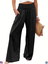 Women    s Linen Palazzo Pants Wide Leg High Waist Casual Boho Beach Travel