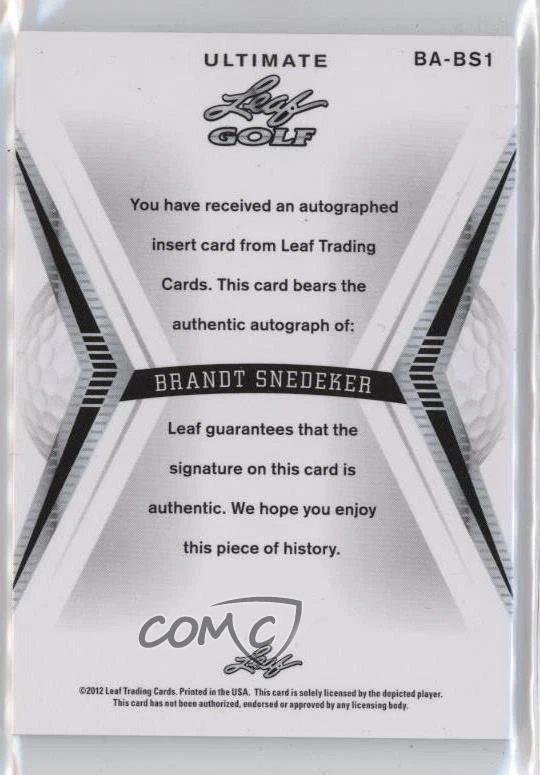 2012 Leaf Ultimate Blue Inscriptions /25 Brandt Snedeker #BA-BS1 Auto - Image 2 of 2