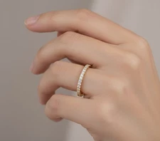 14K Solid Gold 19 Lab Grown Diamond Wedding Ring Half Eternity Stylish Band