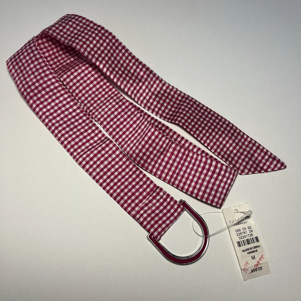 Talbots Belt M Silk Pink & White Check 2 Enamel Buckle NWT $39 - Image 2 of 4