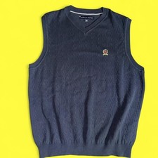 Tommy Hilfiger Sweater Vest Navy Cable Knit V Neck Preppy Classic Size M