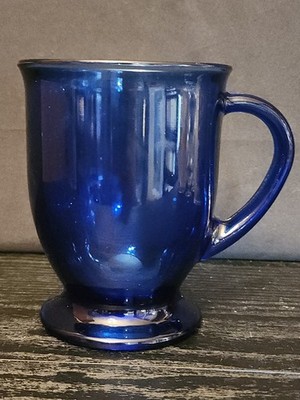 Vintage Anchor Hocking Cobalt Blue Pedestal Coffee Mug Nice Shape 16 Ounces