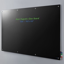 Global Industrial 96"W x 48"H Magnetic Glass Whiteboard Black