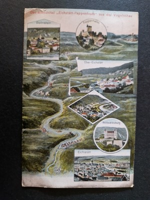 Litho AK Das Altmühltal Eichstätt - Pappenheim a. d. Vogelschau 1909 gel. (B280)
