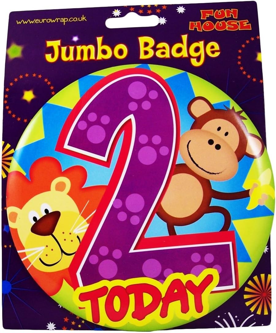 2nd Birthday Jumbo Badge – Jungle Animal Design – Lion & Monkey – 15cm