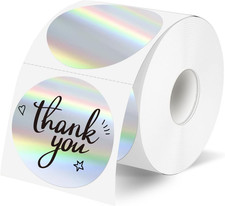 2" Circle Holographic Thermal Label Stickers, Round Printable Rainbow Glitter Th