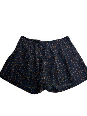 Costa Blanca Navy Blue Brown Geometric Dot Shorts Size M High Rise Pleated Front