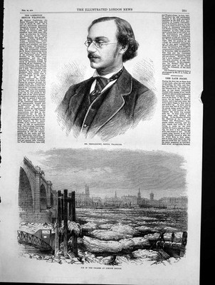 Antique Old Print Mr Pendlebury Senior Wrangler Ice Thames London Bridge 1870
