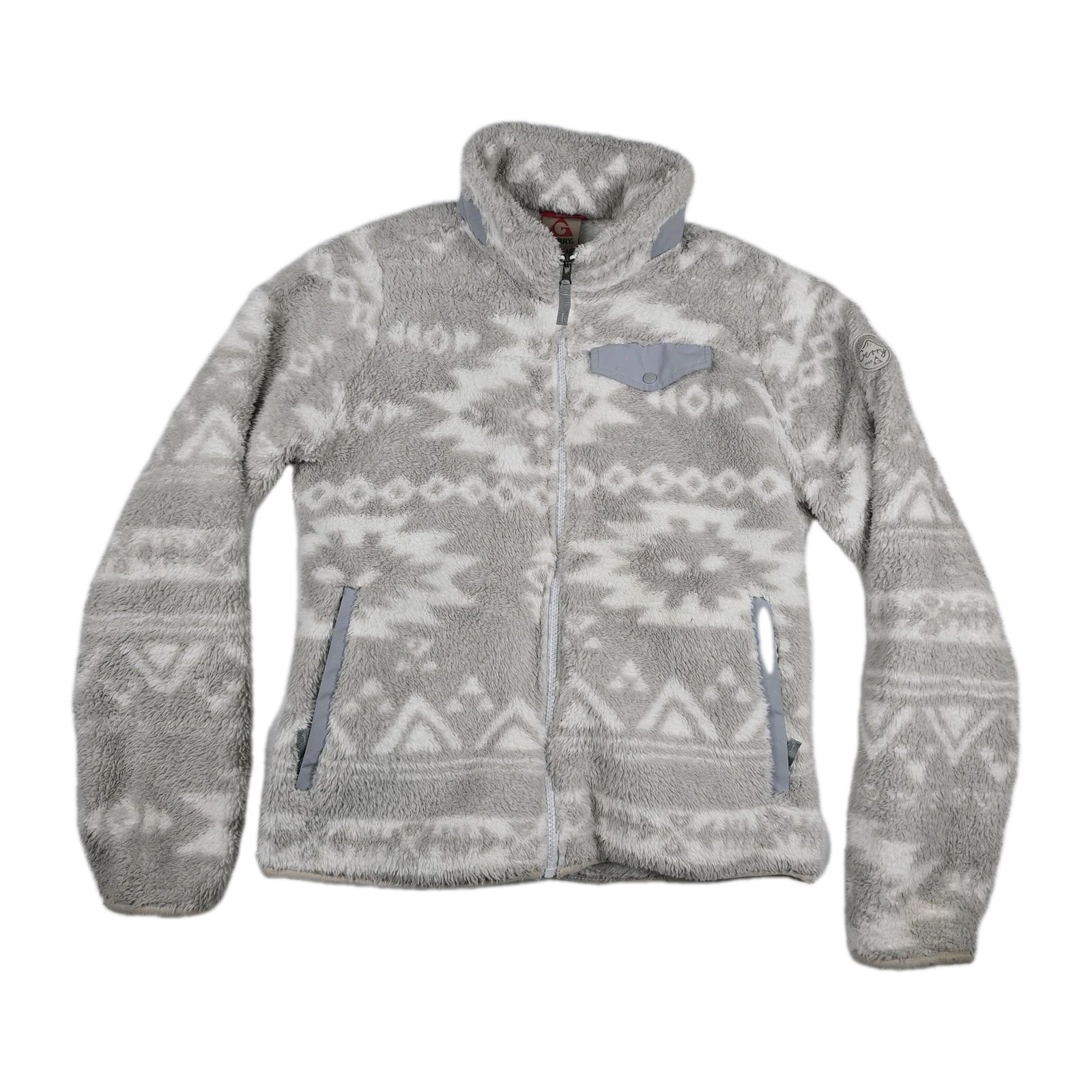 Gerry Sherpa Fleece Women's Large Gray  Zip Up Jacket Aztec Print Cozy Outdoors 