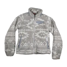 Gerry Sherpa Fleece Women's Large Gray  Zip Up Jacket Aztec Print Cozy Outdoors 