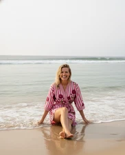 Indian Pink Beach Cotton Robes Short Kimono Sleepwear Night Suit Kimono Robe US