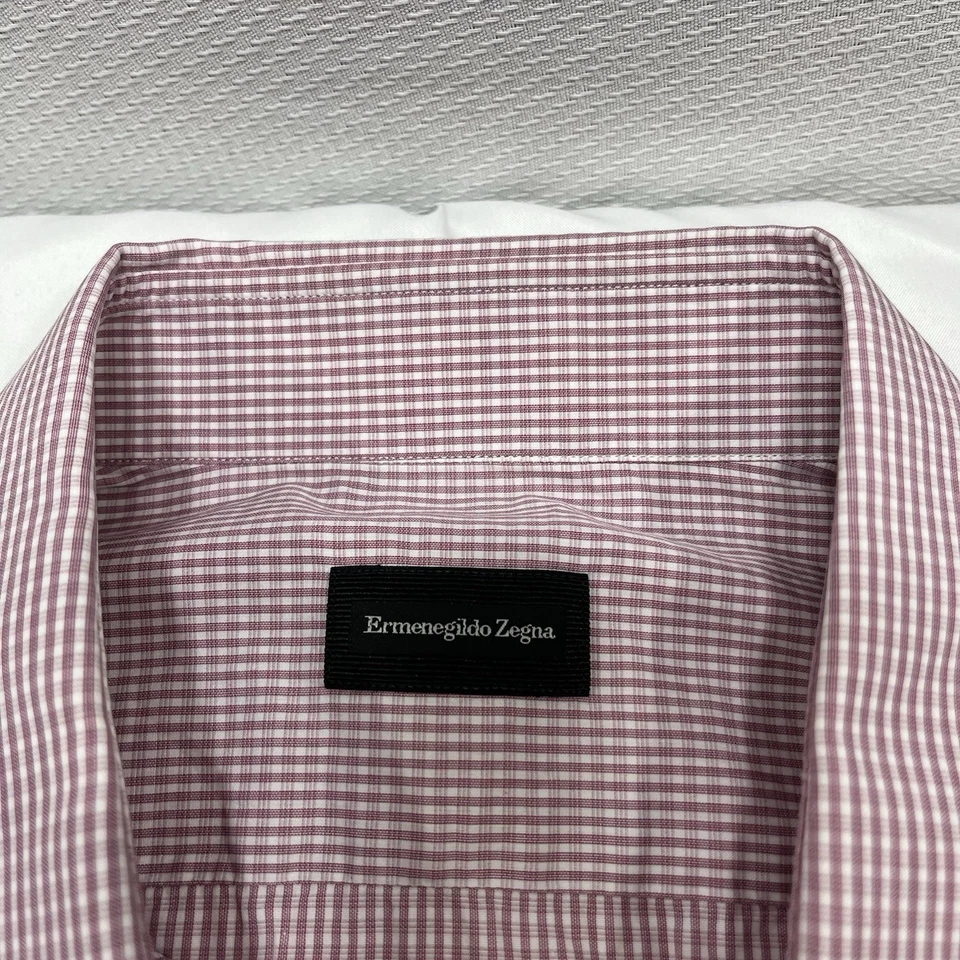 Camisa de vestir Ermenegildo Zegna para hombre 41/16 roja blanca a cuadros abotonada diseñador Foto 3 de 4