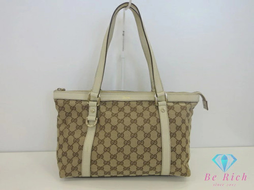 Gucci Tote Bag Shoulder 141470 Gg Abby Beige Ivory D Ring Logo Handbag Used