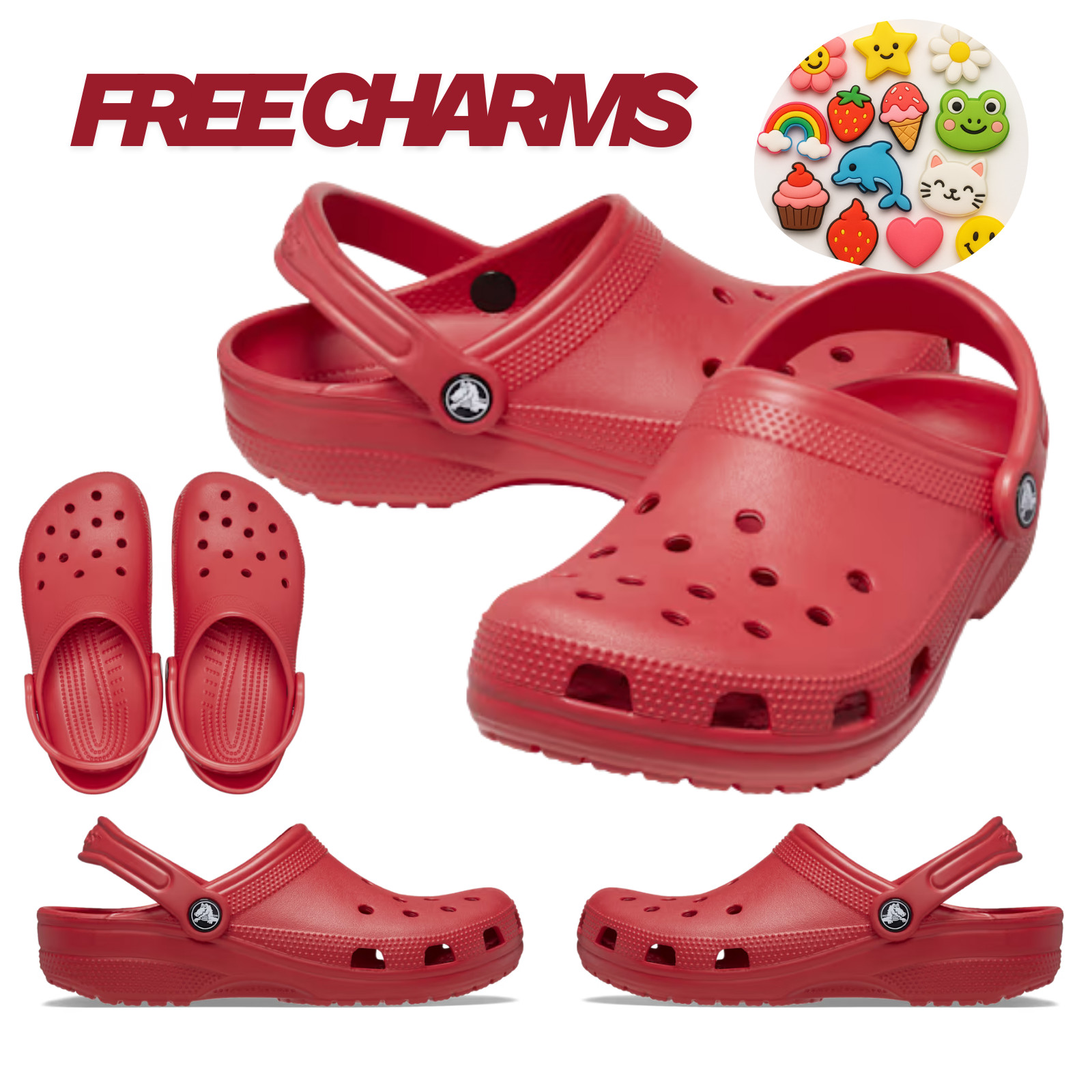 Red Crocs Classic Clogs Lightweight Unisex Casual Shoes Waterproof Casual Sandal