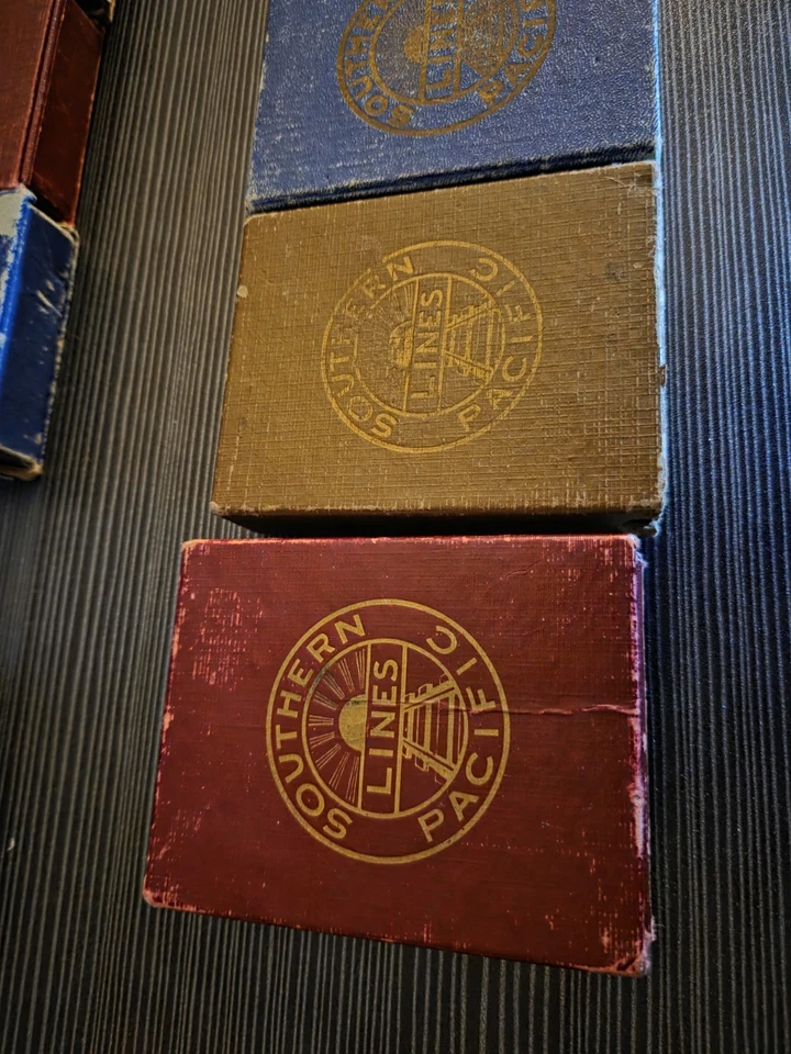 3 cartas de baralhos completos vintage Southern Pacific Lines Railroad ouro vermelho azul - Imagem 3 de 4