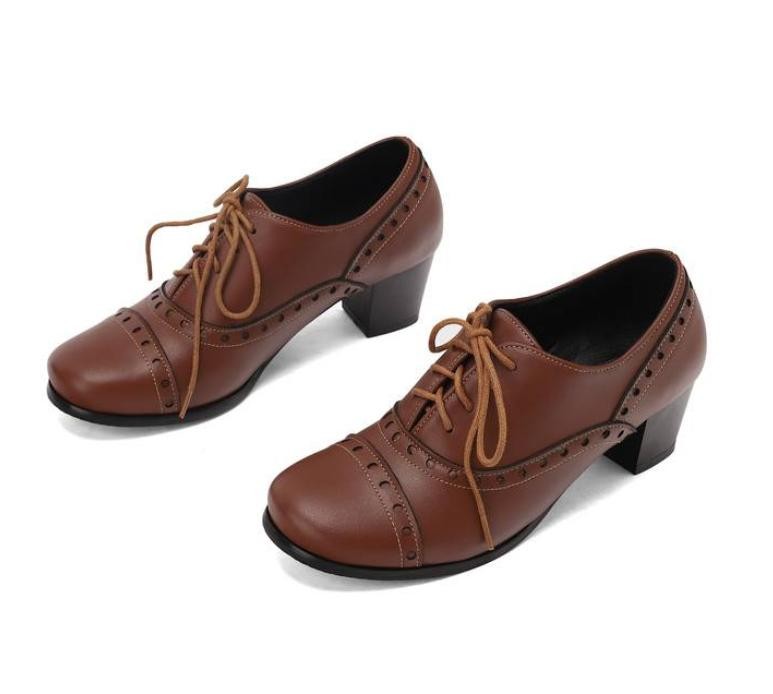 Retro Women's Faux Leather Lace Up Carved Oxfords Party Casual Dress Work Shoes